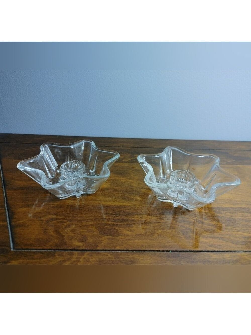 Vintage 50s-60s Anchor Hocking 6-point Star-Shaped Taper Candle Holder Set Of 2
